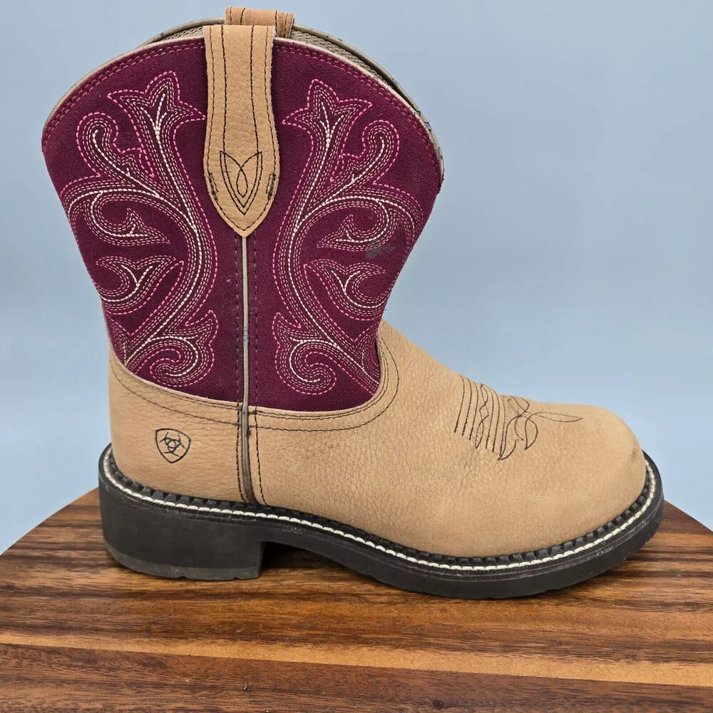 Ariat Fatbaby Heritage Boots Women's 10 B Burgundy Tan Leather Cowboy Western